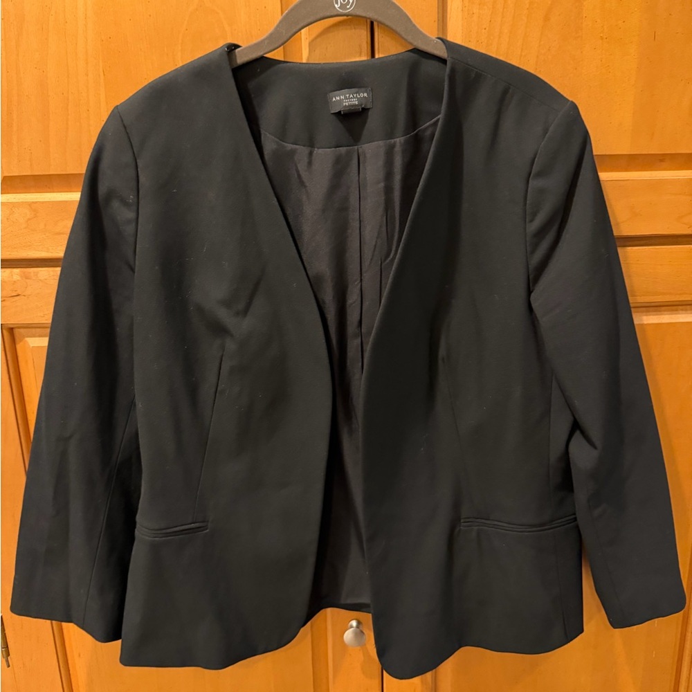 Ann Taylor Black Collarless Open-Front Blazer